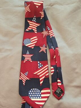Men's‎ Patriotic Red & Navy Star and Heart Tie